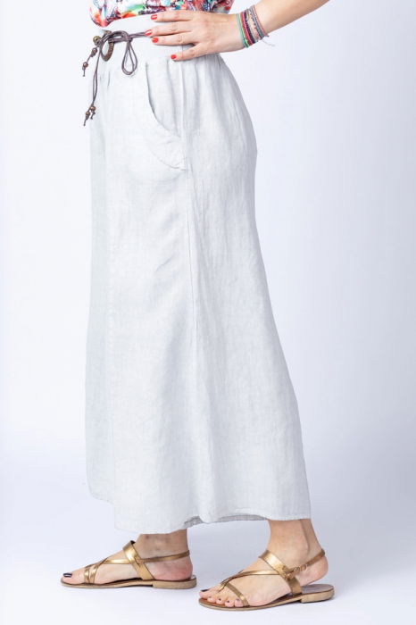 Fusta pantalon alba, casual, din in, cu o curea fancy [2]