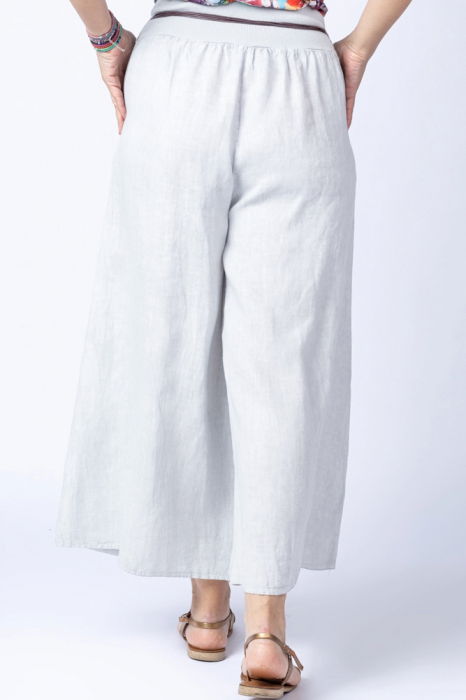 Fusta pantalon alba, casual, din in, cu o curea fancy [3]