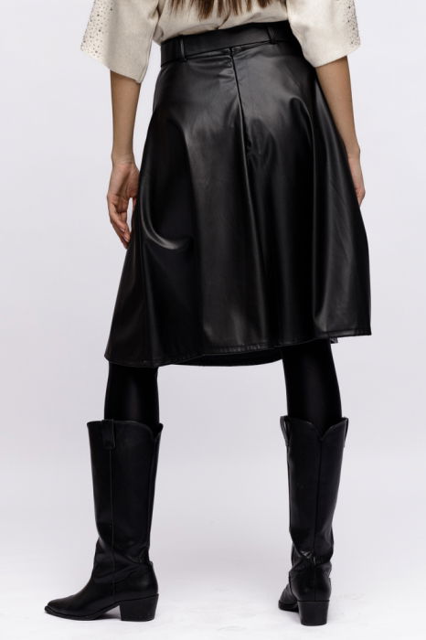 Fusta midi neagra, A-line, din piele ecologica [3]