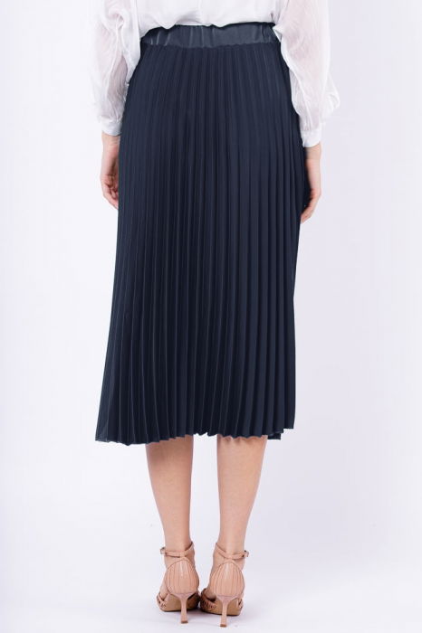 Fusta plisata, satinata, midi, bleumarin [3]