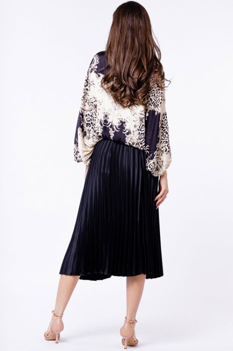 Fusta plisata, satinata, midi, neagra [6]