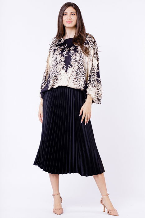 Fusta plisata, satinata, midi, neagra [3]