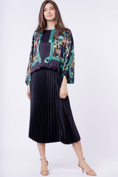 Fusta plisata, satinata, midi, neagra [4]