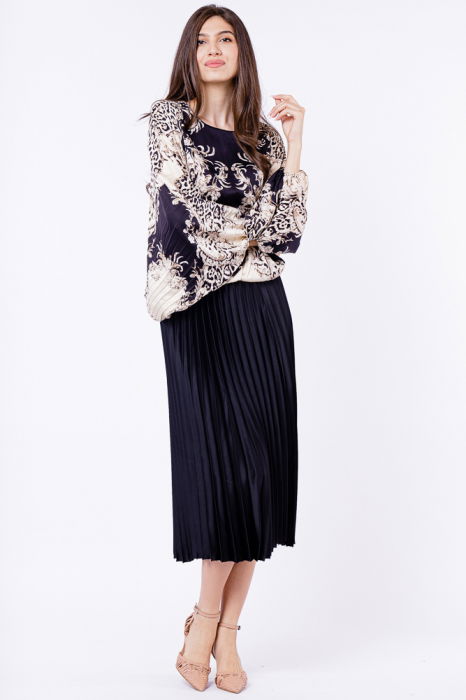 Fusta plisata, satinata, midi, neagra [5]