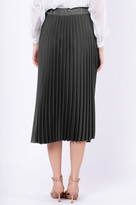 Fusta plisata, satinata, midi, gri [3]