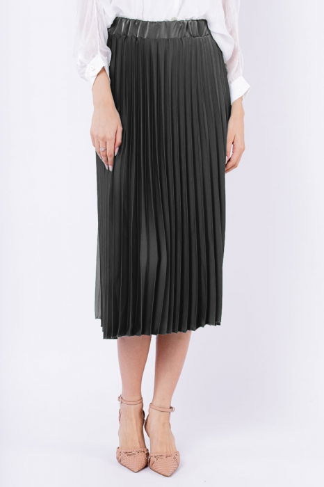 Fusta plisata, satinata, midi, gri [2]