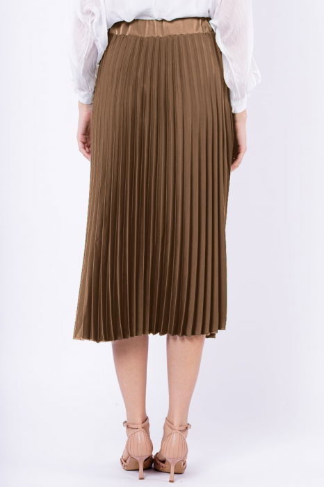 Fusta plisata, satinata, midi, capucino [3]