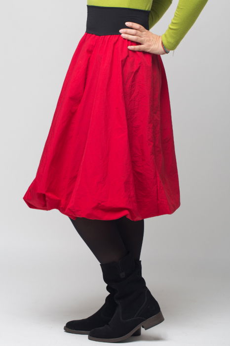 Fusta rosie gogosar midi, din tafta cu fir metalic [3]