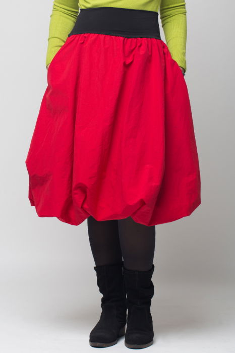 Fusta rosie gogosar midi, din tafta cu fir metalic [4]