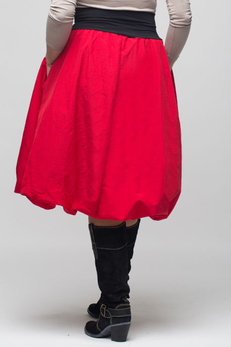 Fusta rosie gogosar midi, din tafta cu fir metalic [6]