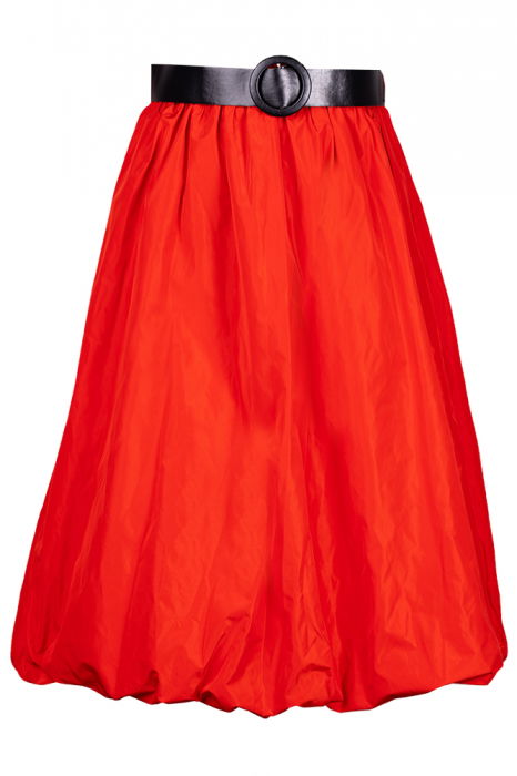 Fusta rosie midi, tip gogosar, din tafta, cu curea [4]