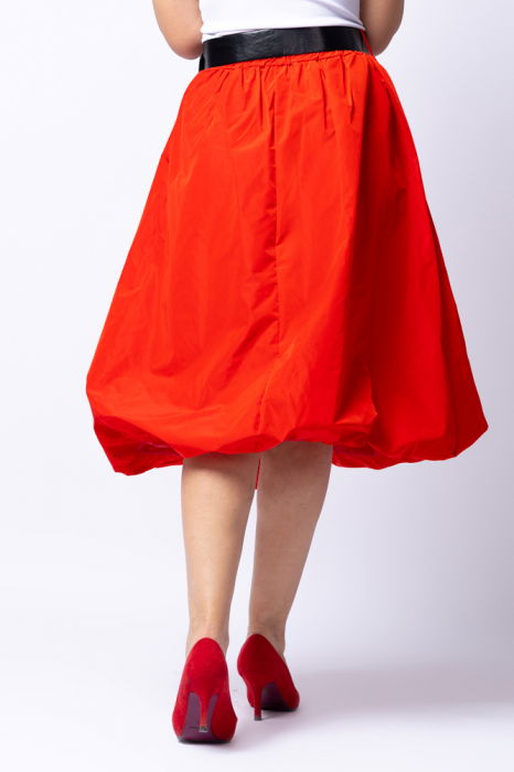 Fusta rosie midi, tip gogosar, din tafta, cu curea [5]