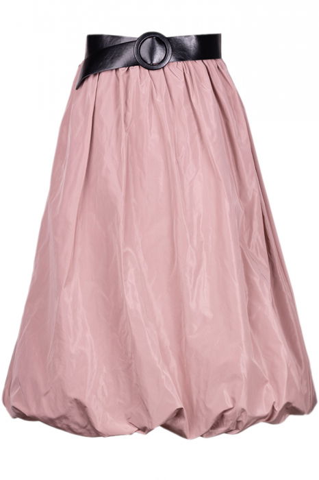 Fusta roz prafuit midi, tip gogosar, din tafta, cu curea [3]