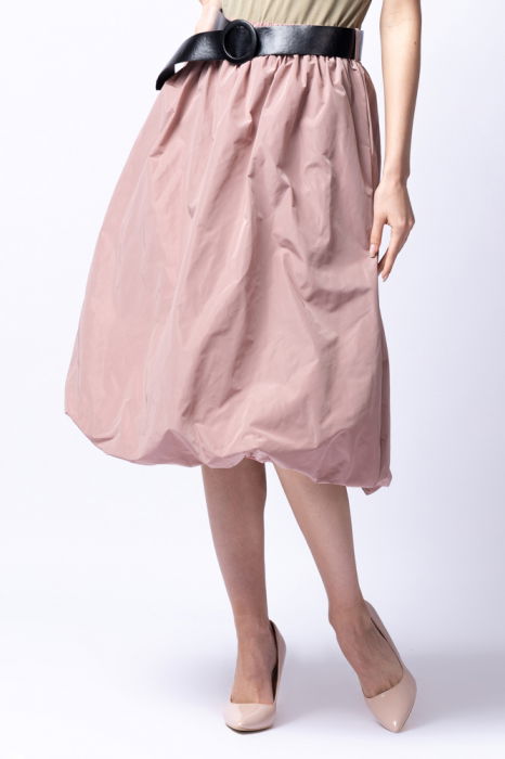 Fusta roz prafuit midi, tip gogosar, din tafta, cu curea [1]