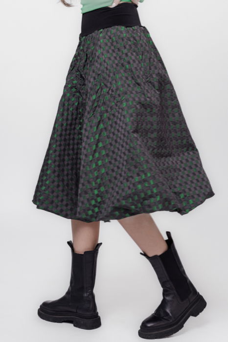 Fusta tip gogosar din tafta negru cu verde [3]