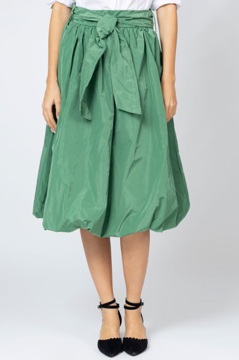 Fusta verde deschis midi, tip gogosar, din tafta, cu curea [1]