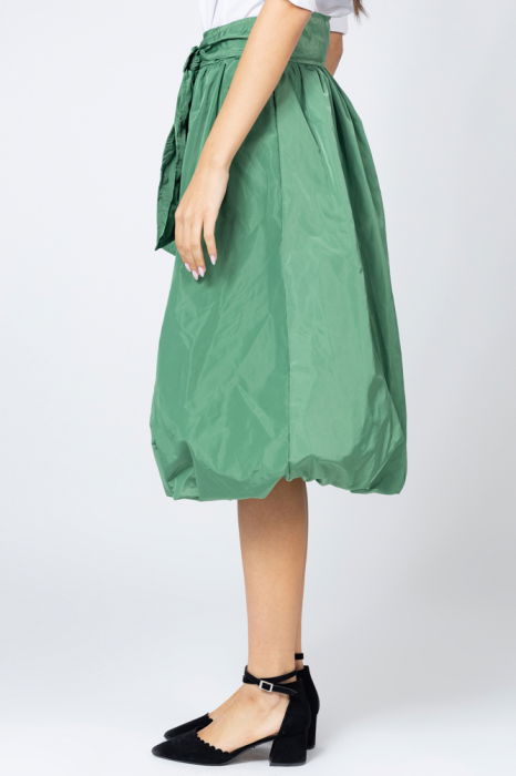 Fusta verde deschis midi, tip gogosar, din tafta, cu curea [2]