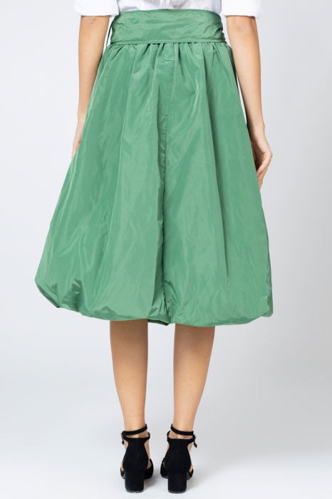 Fusta verde deschis midi, tip gogosar, din tafta, cu curea [3]