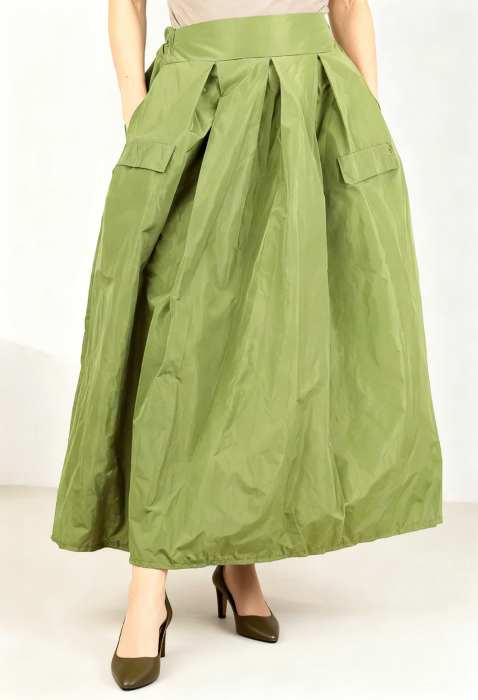 Fusta verde fistic, maxi, ampla din tafta [1]