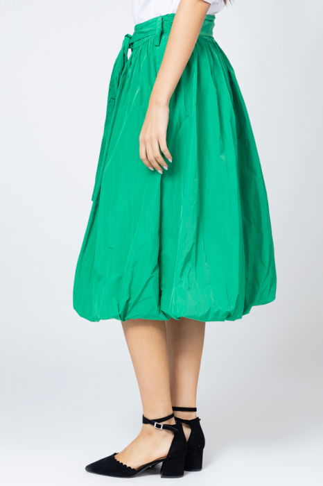 Fusta verde smarald midi, tip gogosar, din tafta, cu curea [2]