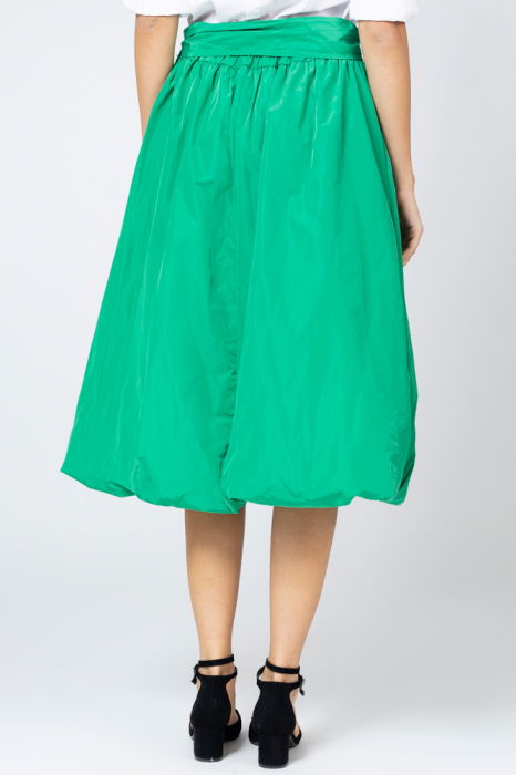 Fusta verde smarald midi, tip gogosar, din tafta, cu curea [3]
