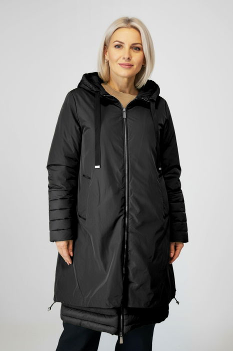 Geaca A line, ajustabila in talie si jos, cu fermoar si gluga, neagra [1]