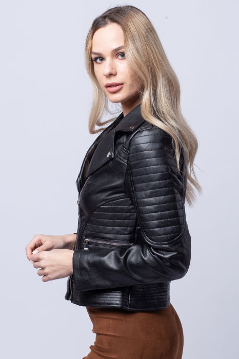 Geaca biker neagra din piele ecologica [3]