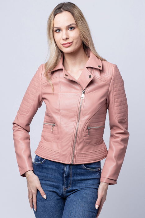 Geaca biker roz din piele ecologica [3]