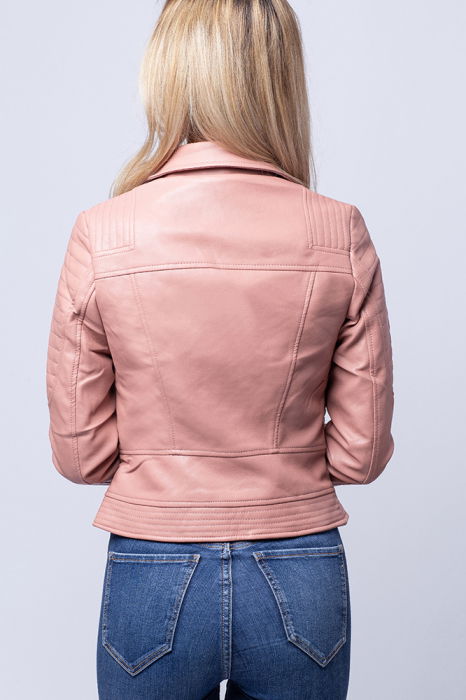 Geaca biker roz din piele ecologica [4]