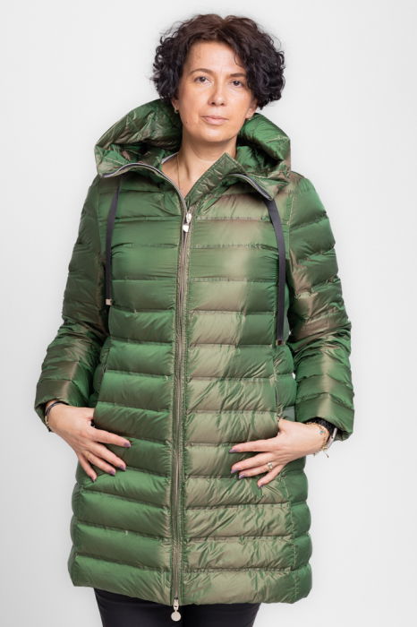 Geaca midi cu umplutura din puf de gasca, verde metalizat [1]