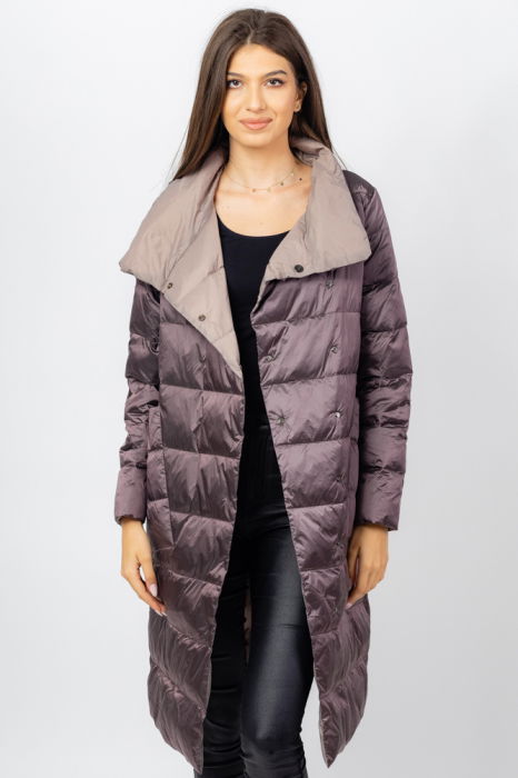 Geaca cu doua fete si umplutura din puf de gasca, bej-mov inchis [3]