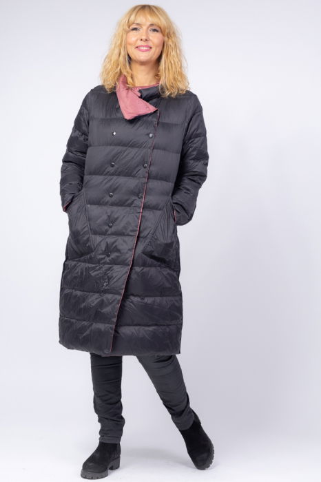 Geaca cu doua fete si umplutura din puf de gasca, roz inchis - negru [1]