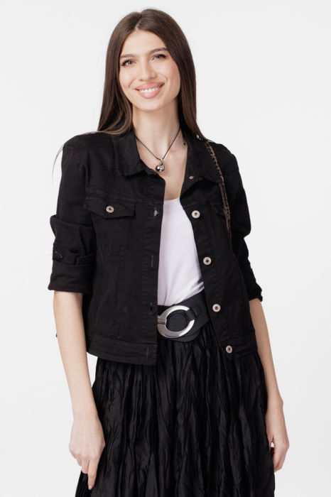 Geaca dama subtire, de blugi, cambrata, neagra [1]