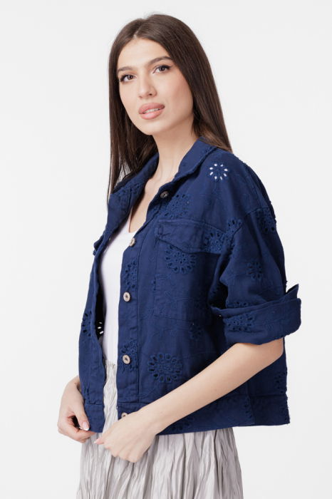 Geaca dama subtire, de blugi cu broderie sparta, bleumarin [4]