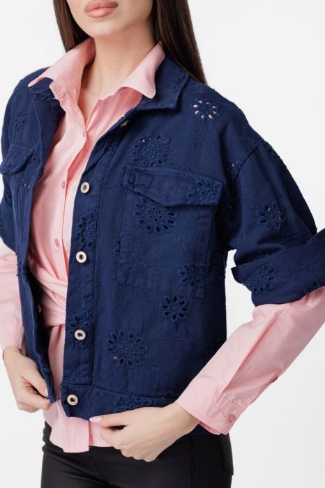 Geaca dama subtire, de blugi cu broderie sparta, bleumarin [7]