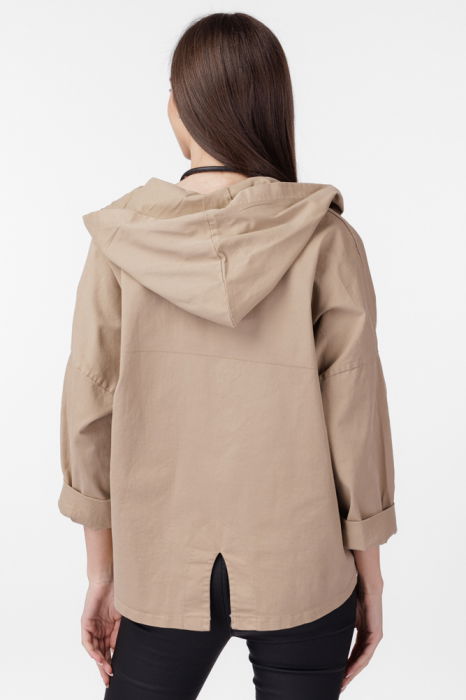 Geaca dama subtire, de blugi cu gluga si despicatura spate, bej [3]