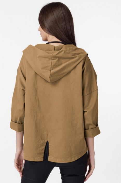 Geaca dama subtire, de blugi cu gluga si despicatura spate, camel [3]