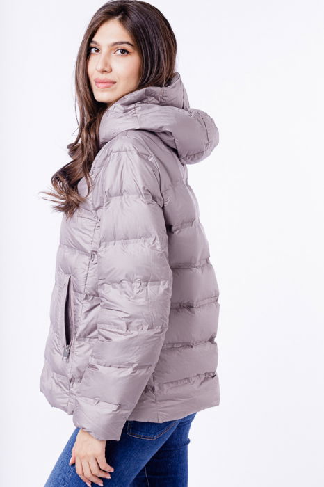 Geaca de puf usoara cu gluga, gri-bej [4]