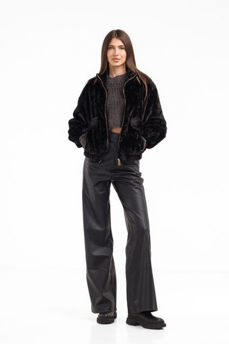 Geaca din blanita artificiala neagra [4]