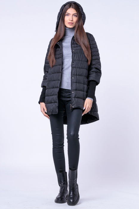 Geaca mai lunga in spate cu maneci din jerseu stranse, neagra [2]