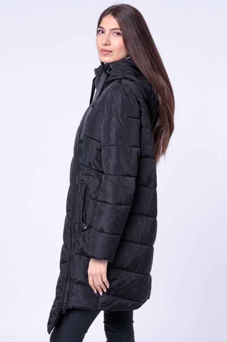 Geaca midi usor asimetrica, cu doua fermoare oblice, neagra [4]