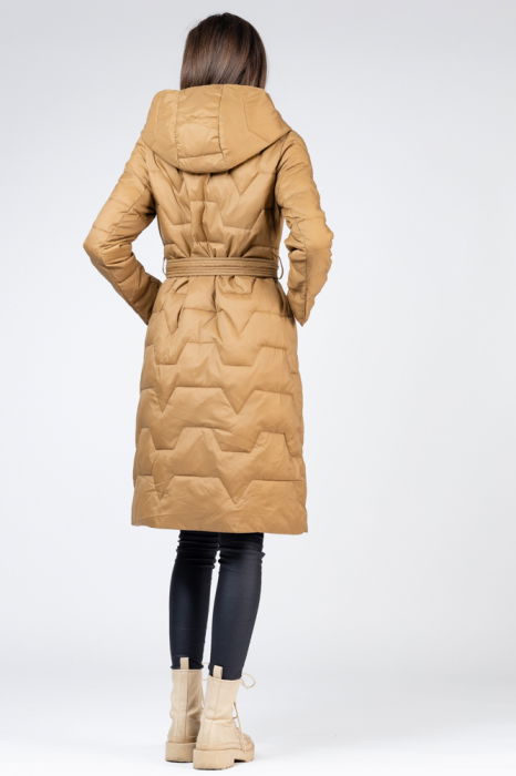 Geaca midi camel cu cordon si gluga [3]