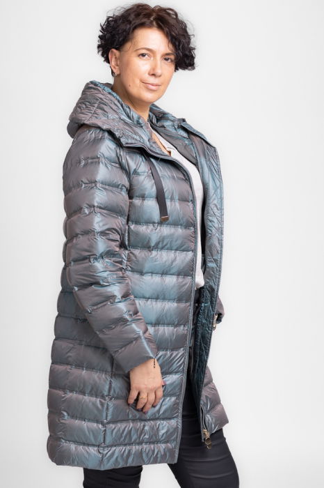 Geaca midi cu umplutura din puf de gasca, gri-albastrui metalizat [2]