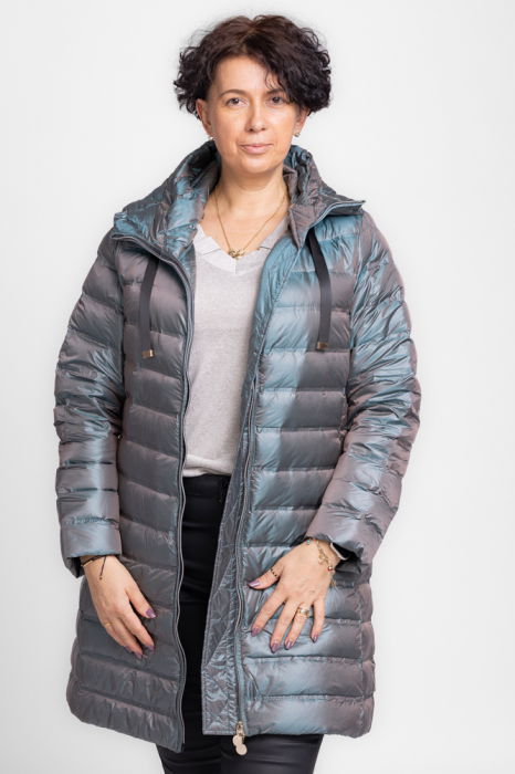 Geaca midi cu umplutura din puf de gasca, gri-albastrui metalizat [1]