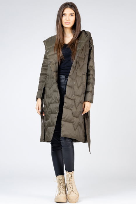 Geaca midi kaki cu cordon si gluga [2]