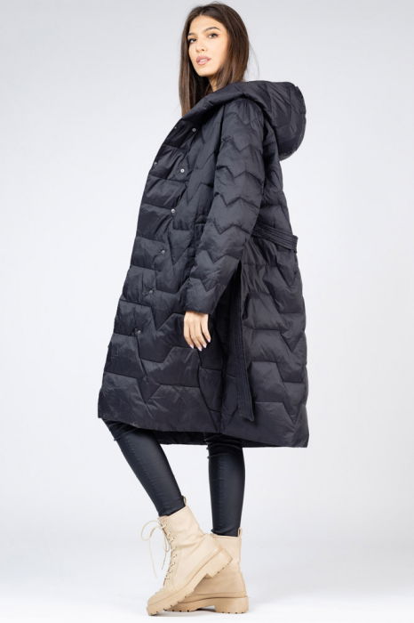 Geaca midi neagra cu cordon si gluga [8]