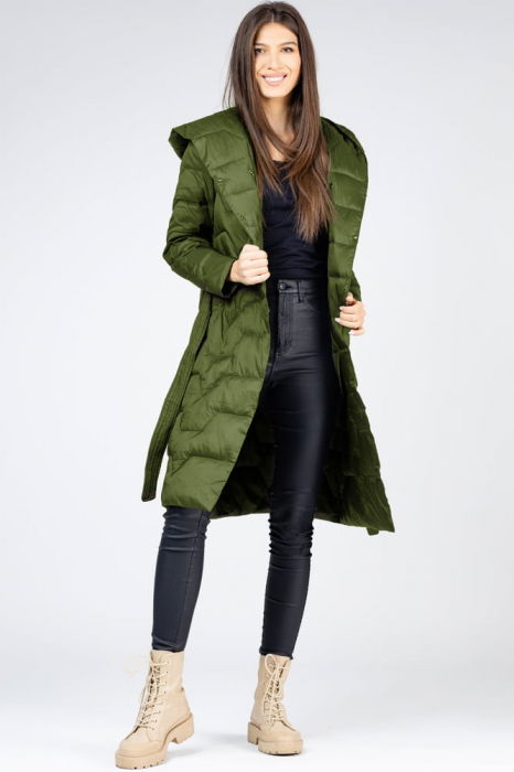 Geaca midi verde olive cu cordon si gluga [2]