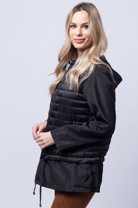 Geaca moderna neagra din fas, cu gluga [2]