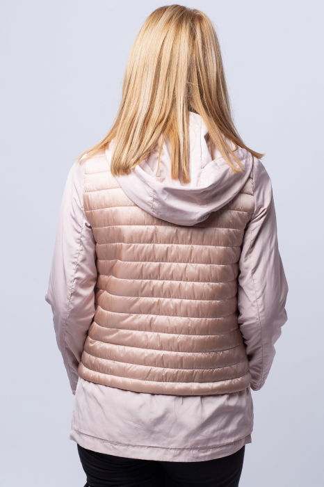 Geaca moderna roz prafuit din fas, cu gluga [3]