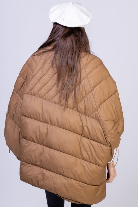 Geaca - poncho de oras, oversized, asimetrica, camel [4]